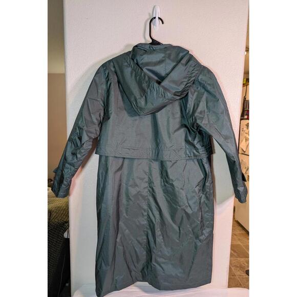 Vintage London Fog Green Long Hooded Raincoat w/ Button Cuffs Women's 8 Petite - Picture 4 of 7